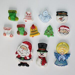 12 Vintage Handmade Salt Dough Christmas Ornaments Santa Snowman Angel Stockings